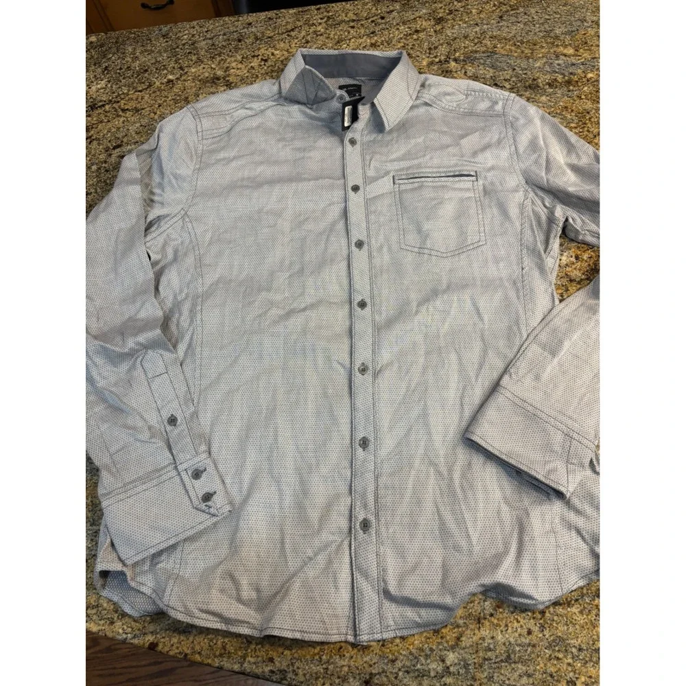 (2 BUNDLE) NWT Perry Ellis & JB Holt Button Down Shirt Blue Grey Slim Athletic L